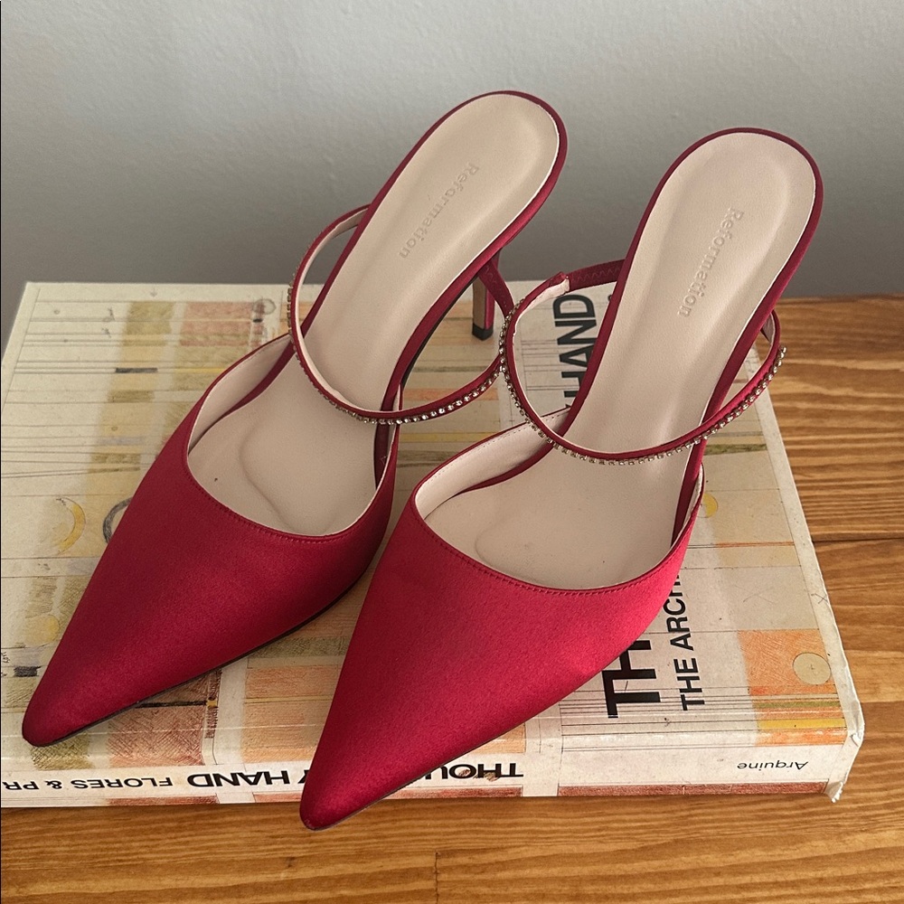 Reformation Satin Heeled Mules